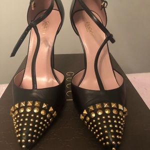 Gucci Black and Gold Studded Heels